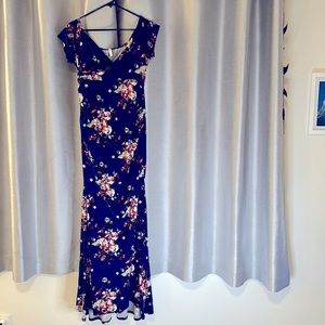 Pinkblush Maternity Dark Blue Floral Dress Off The Shoulder